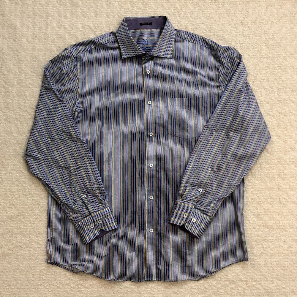 Bugatchi Uomo, Mens, Size XL, Striped Button Down Classic Fit Shirt, 100% Cotton